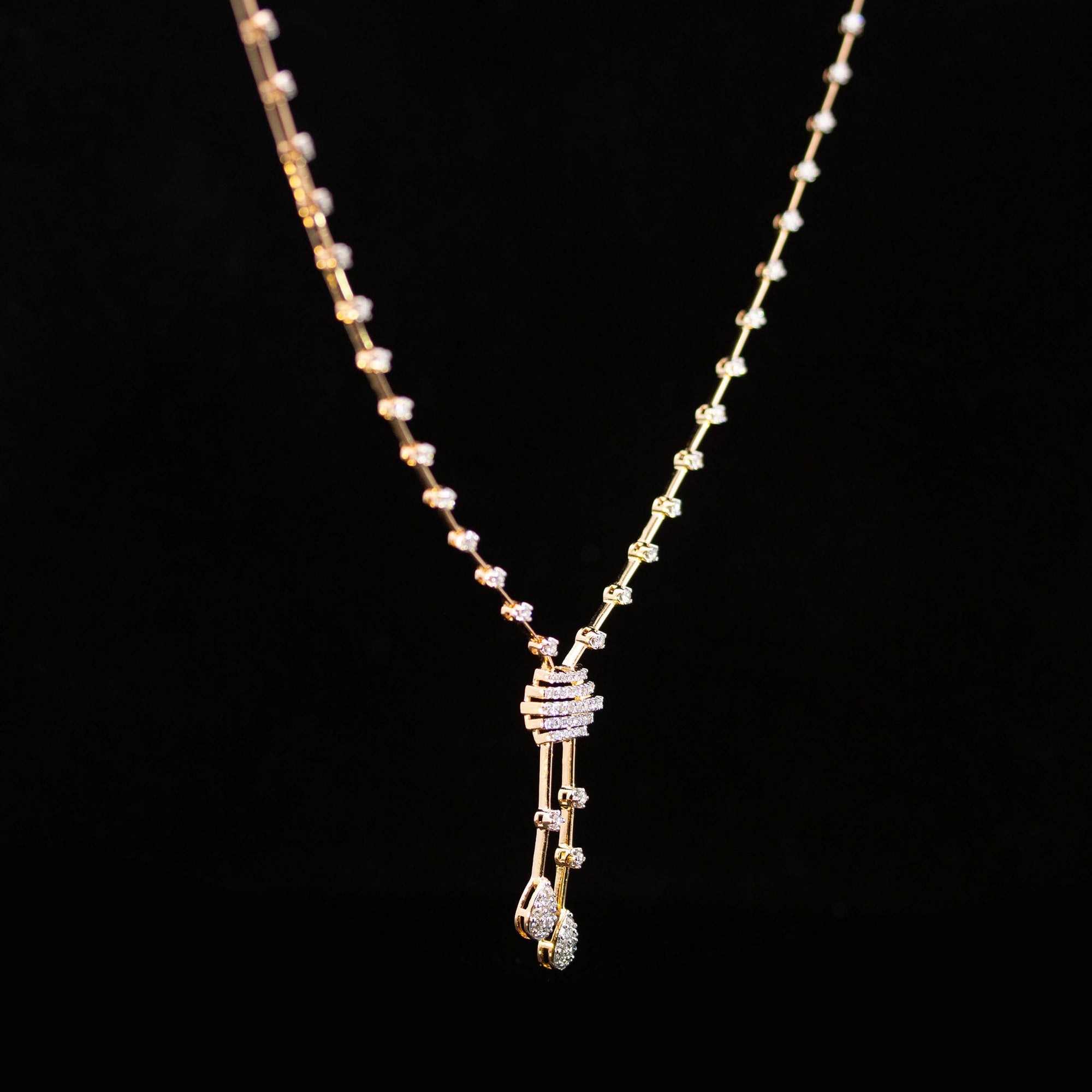 Luxury 18K Rose Gold Minimalist Geometric Diamond Necklace & Earrings Set | 1.43 CTW Brilliant VS-GH Diamonds, 192 Stones, 13.28g Solid Gold Premium High Jewelry Bridal Ensemble