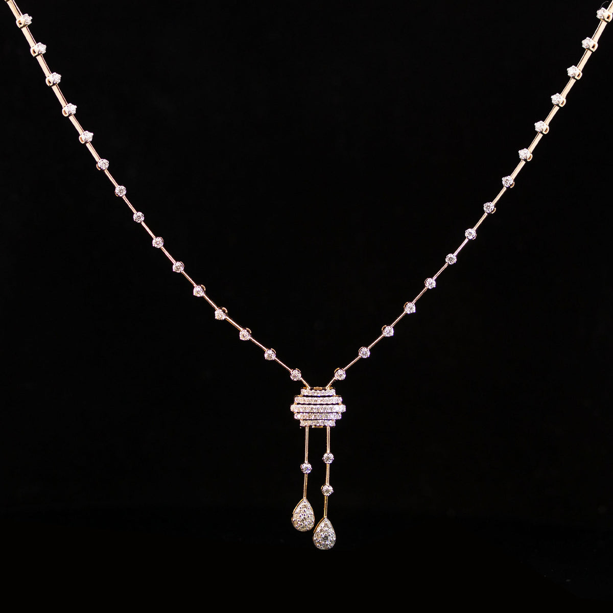 Luxury 18K Rose Gold Minimalist Geometric Diamond Necklace & Earrings Set | 1.43 CTW Brilliant VS-GH Diamonds, 192 Stones, 13.28g Solid Gold Premium High Jewelry Bridal Ensemble