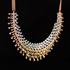 Luxury 18K Two-Tone Rose and White Gold Lattice Mesh Diamond Necklace & Earrings Set | 3.52 CTW Brilliant VS-GH Diamonds, 566 Stones, 54.53g Solid Gold Premium High Jewellery Bridal Ensemble