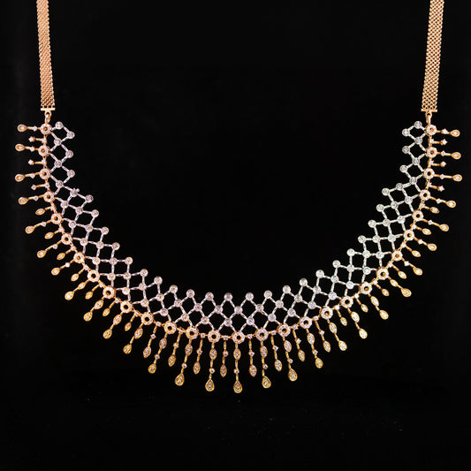 Luxury 18K Two-Tone Rose and White Gold Lattice Mesh Diamond Necklace & Earrings Set | 3.52 CTW Brilliant VS-GH Diamonds, 566 Stones, 54.53g Solid Gold Premium High Jewellery Bridal Ensemble