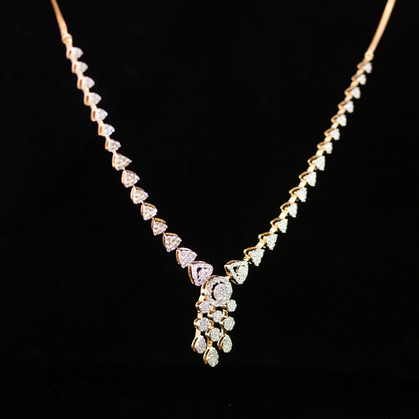 Luxury 18K Yellow Gold Heart Link Diamond Necklace & Earrings Set | 2.35 CTW Brilliant VS-GH Diamonds, 377 Stones, 19.95g Solid Gold Premium High Jewelry Bridal Ensemble