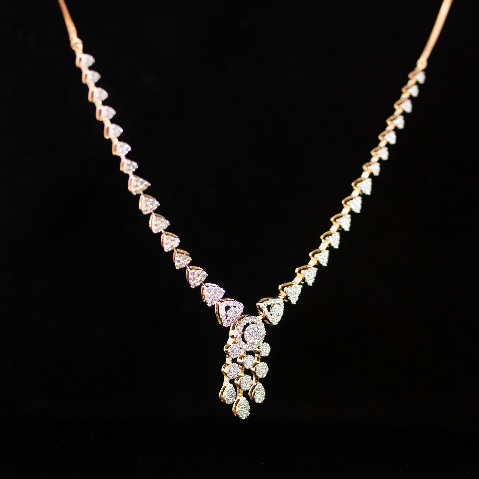 Luxury 18K Yellow Gold Heart Link Diamond Necklace & Earrings Set | 2.35 CTW Brilliant VS-GH Diamonds, 377 Stones, 19.95g Solid Gold Premium High Jewelry Bridal Ensemble