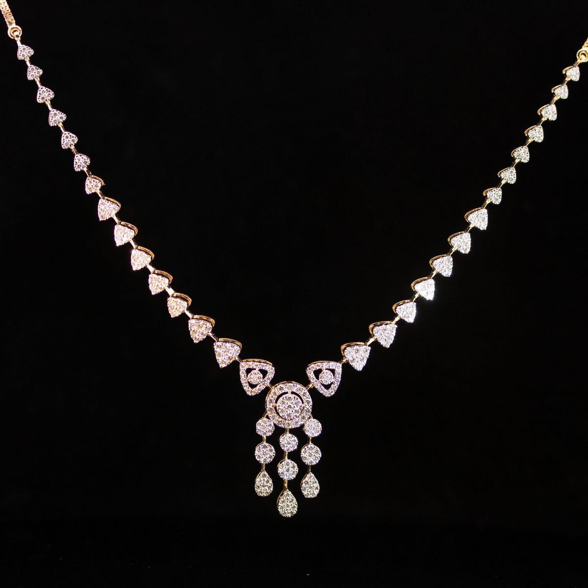 Luxury 18K Yellow Gold Heart Link Diamond Necklace & Earrings Set | 2.35 CTW Brilliant VS-GH Diamonds, 377 Stones, 19.95g Solid Gold Premium High Jewelry Bridal Ensemble