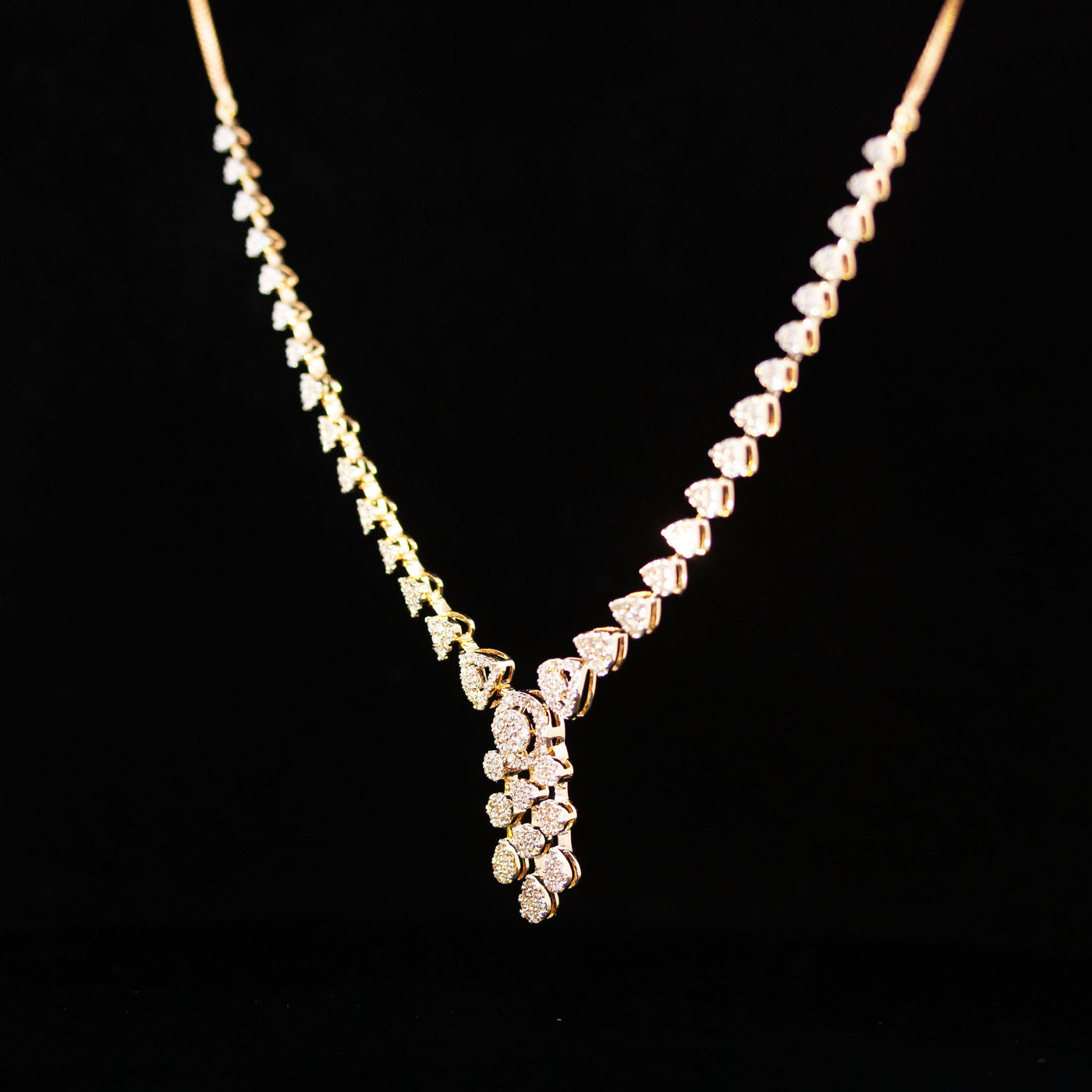 Luxury 18K Yellow Gold Heart Link Diamond Necklace & Earrings Set | 2.35 CTW Brilliant VS-GH Diamonds, 377 Stones, 19.95g Solid Gold Premium High Jewelry Bridal Ensemble