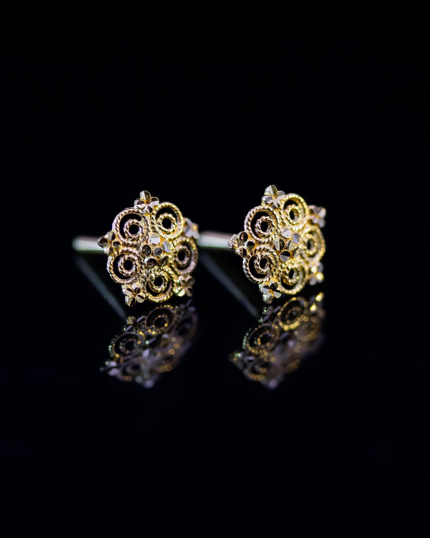 22K Gold Flower Stud Earrings | Yellow Gold Filigree Mandala Studs NZ