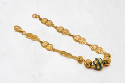 Green and Gold Striped Charm Bracelet
