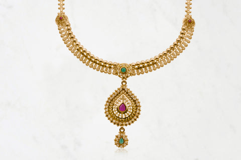 Teardrop Ruby and Emerald Necklace Set