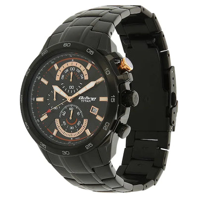 Octane Black Dial Chronograph Watch with Rose Trims