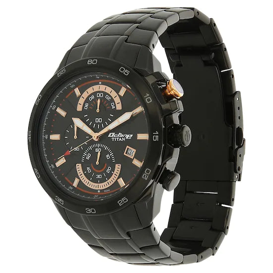 Octane Black Dial Chronograph Watch with Rose Trims