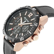 Octane Black Dial Leather Strap Watch with Rose Finish