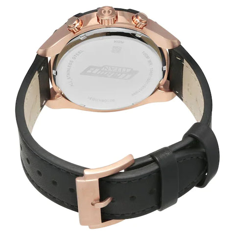 Octane Black Dial Leather Strap Watch with Rose Finish