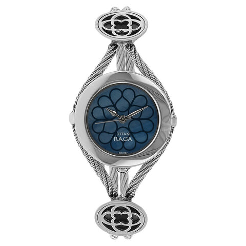 Raga Mother of Pearl Dial Silver Blue Flower Metal Strap Watch - 9936SM01