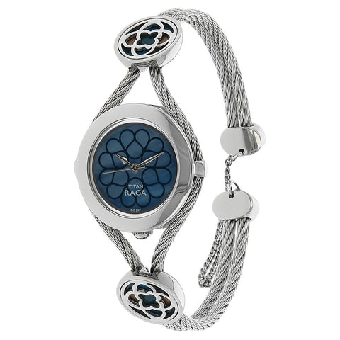 Raga Mother of Pearl Dial Silver Blue Flower Metal Strap Watch - 9936SM01