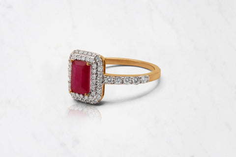 Rectangle Halo Style Ruby Diamond Ring