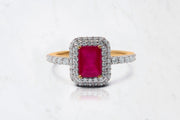 Rectangle Halo Style Ruby Diamond Ring