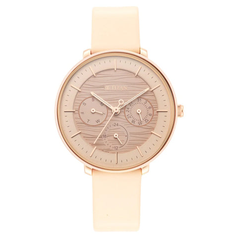 Workwear Rose Gold Dial Leather Strap Ladies Watch