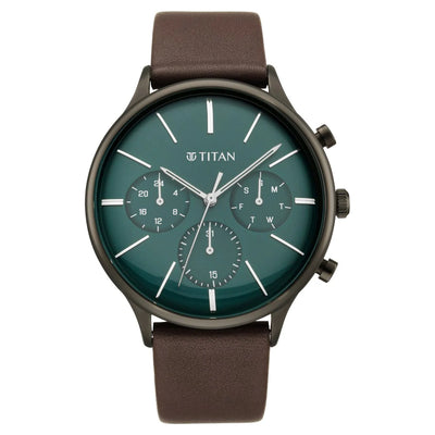 Light Leathers Watch with Green Dial & Brown Leather Strap