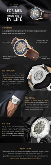 Titan Grey Leather Automatic Watch - 90126SL01