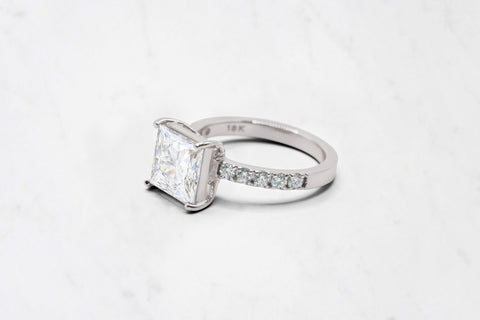Classic Princess Cut Ring with Shoulder Diamonds - 3.36ct (Lab Grown)