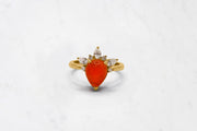 Orange Teardrop Opal and Diamond Ring - 0.43ct