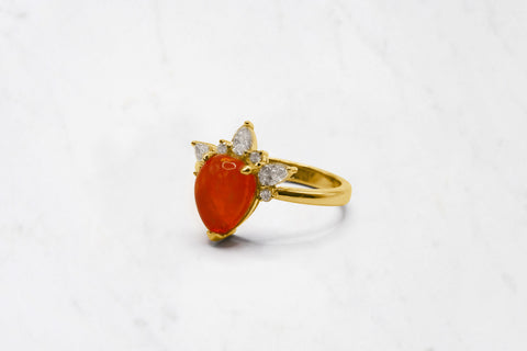 Orange Teardrop Opal and Diamond Ring - 0.43ct