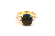 Round Green Opal and Diamond Ring - 0.61ct