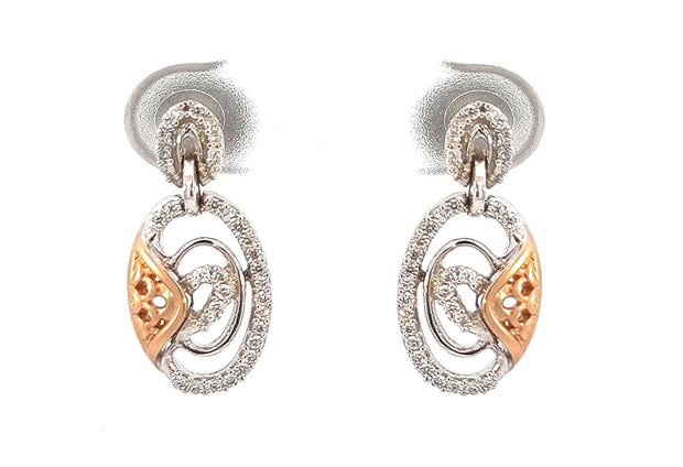 Twirled Diamond and Rose Gold Drop Earrings