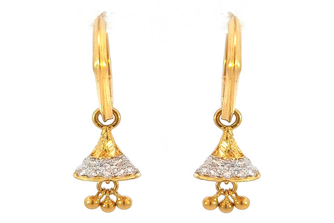 Two Toned Bali Hoop Earrings with Cubic Zirconia